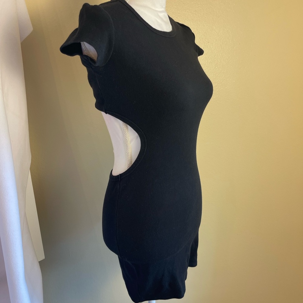 Garage Black Ribbed Cutout Mini Dress XS/S Open Back Y2K Bodycon Party Sexy - Picture 2 of 12